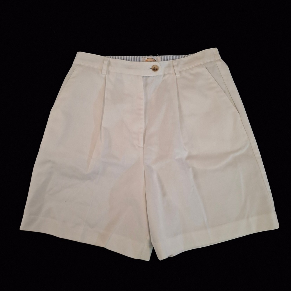 Talbots Womens 10 Petite Pleated Shorts White High Rise Elastic Cotton Pockets